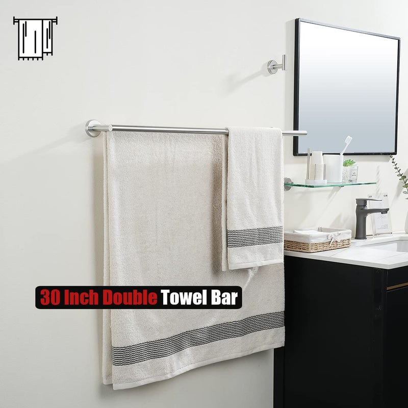 JQK Double Bath Towel Bar, 33 Inch 304 Stainless Steel Thicken 0.8mm Towel Rack for Bathroom, Towel Holder Brushed Finished Wall Mount, Useable Length 30 Inch, TB100L30-BN - Image 4